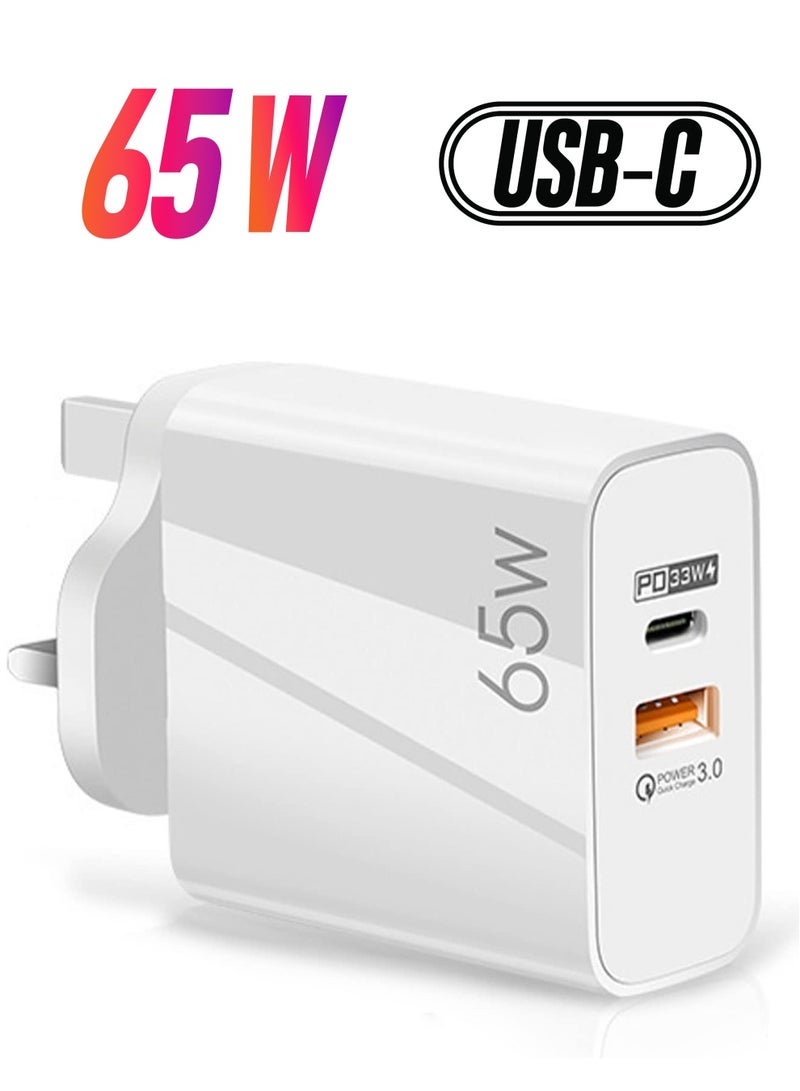 65W USB PD3.0 Fast Recharge,Dual Port Type-C QC3.0 Wall Power Plug for iPhone,iPad,AirPods,Galaxy,Pixel and more (65W-A) - Image 1