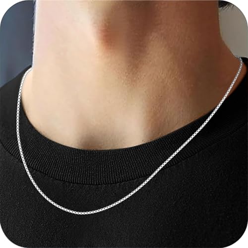 ASHINE Silver Chain for Men cadena de plata 925 para hombre Silver Necklace Men Necklace for Women (1mm Box Chain Lobster Clasp 22 Inches) - Image 2