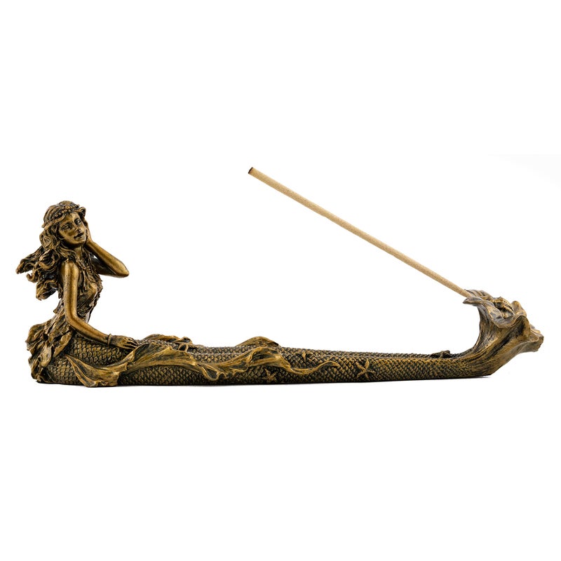 Top Collection Beach Mermaid Incense Holder Statue Hand Painted Beautiful Mythical Creature with Bronze Antique Finish Look 9Inch Long Fragrance Incense Burner Figurine
