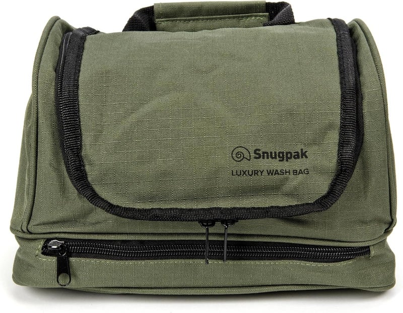 Snugpak Luxury Wash Bag WGTE - Hanging Toiletry Bag with 600D Polyester, Spacious Wet Storage, Detachable Mirror, Stainless Steel Hook, Robust Rip-Stop Fabric - Compact Wash Kit Bag (Olive) - Image 1