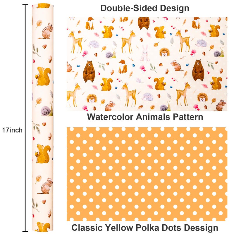 MAYPLUSS Baby Shower Wrapping Paper Neutral, Woodland Animal Wrapping Paper, Vintage Cream Squirrel, Deer, Bear & Branches Theme Kids Gift Wrap Paper for Birthday, Party (17Inch x 33Feet) - Image 3
