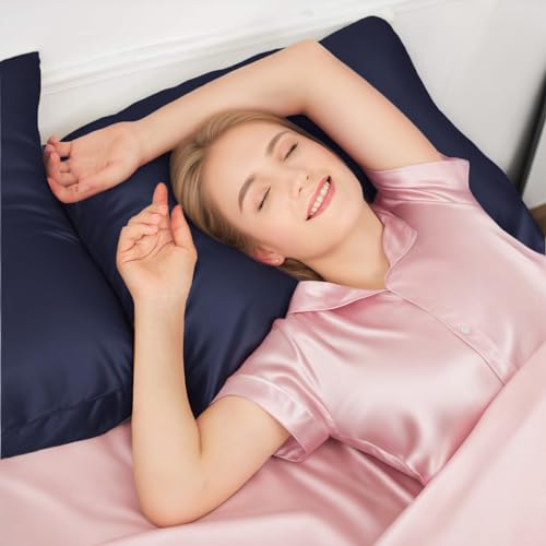 INSSL Silk Pillowcase for Women, Mulberry Silk Pillowcase for Hair and Skin and Stay Comfortable and Breathable During Sleep (Standard, Navy Blue) - Image 2