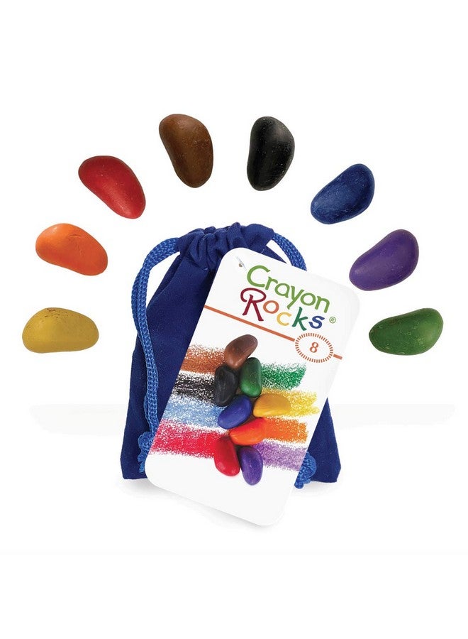 Crayon Rocks Crayons In A Rock Shape 8 Colors Tripod Grip Made For Handwriting Development In Kids And Toddlers Fun & Educational Creative Activity Comes In A Blue Velvet Bag  - Image 1