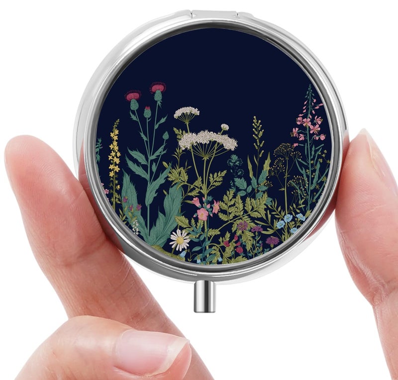 HCYPCV Mini Pill Box, Small Pill Box, Cute Pill Organizer for Vitamins, Medications, Fish Oil and Supplements (Black Flowers) - Image 1