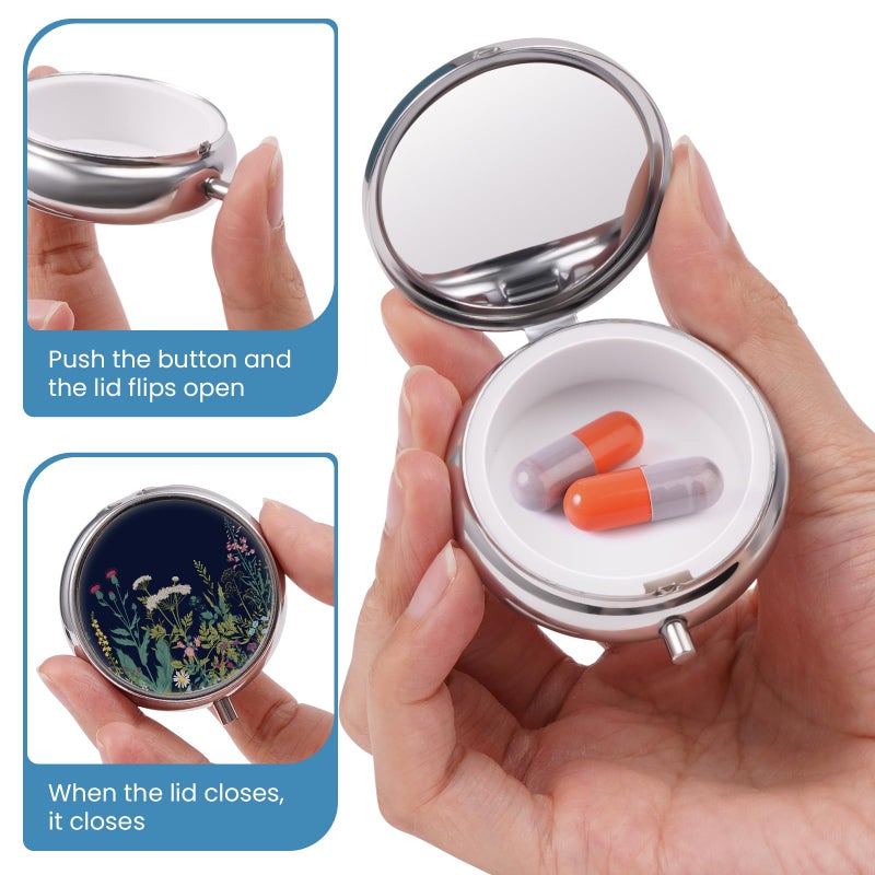 HCYPCV Mini Pill Box, Small Pill Box, Cute Pill Organizer for Vitamins, Medications, Fish Oil and Supplements (Black Flowers) - Image 4