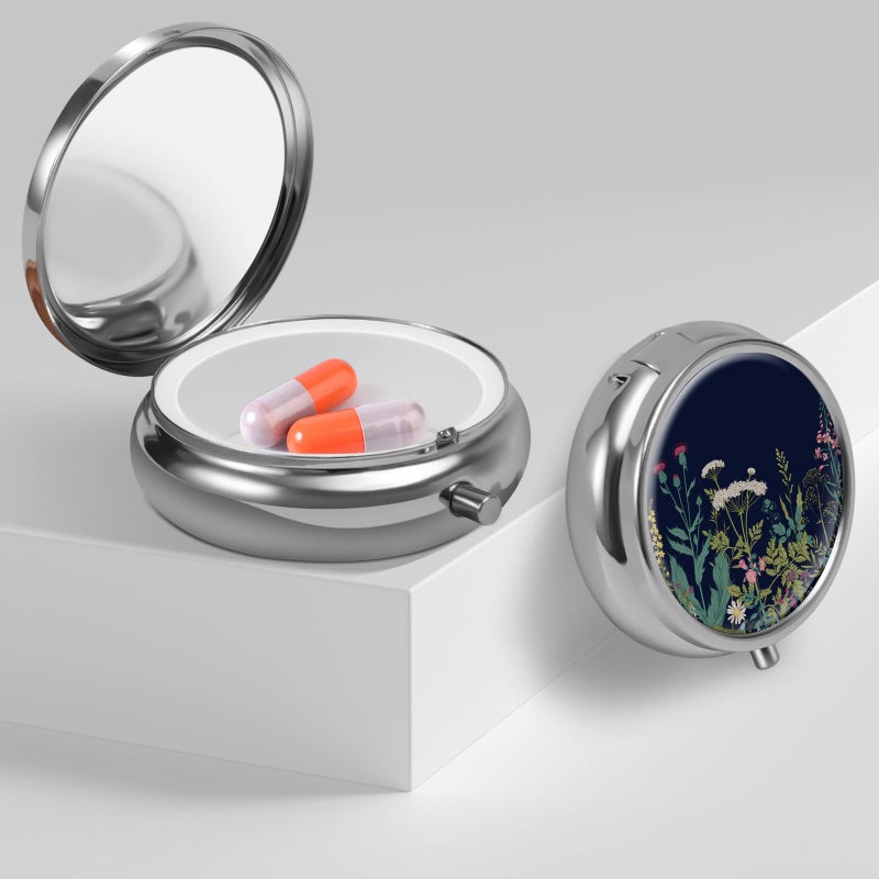 HCYPCV Mini Pill Box, Small Pill Box, Cute Pill Organizer for Vitamins, Medications, Fish Oil and Supplements (Black Flowers) - Image 3