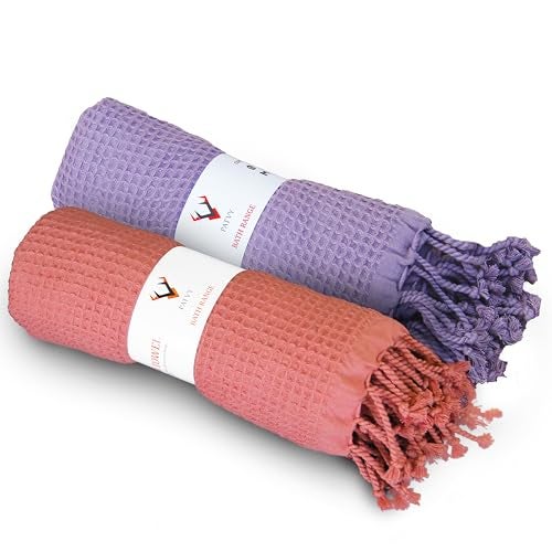 PATVY Bath Towels - 100% Cotton Waffle Weave Large Size Towels (75 x 150cm) - Quick Absorption &Faster Drying Bath Towel for Women & Men (Pack of 2, Brick & Lilac) - Image 1