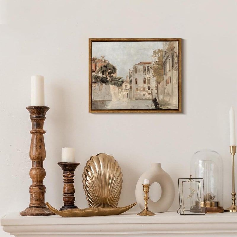 KBKBART Vintage Wall Art, Retro Neutral Italy Wall Art Framed Canvas Art Prints Venice Canva Painting Farmhouse Decor, Rustic Impressionism Scenic Landscape Wall Decor for Bathroom, Bedroom Living - Image 4