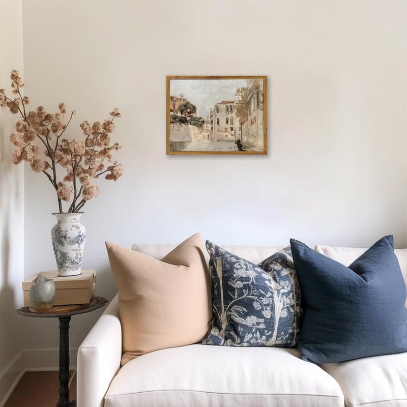 KBKBART Vintage Wall Art, Retro Neutral Italy Wall Art Framed Canvas Art Prints Venice Canva Painting Farmhouse Decor, Rustic Impressionism Scenic Landscape Wall Decor for Bathroom, Bedroom Living - Image 5