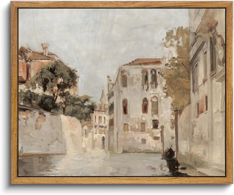 KBKBART Vintage Wall Art, Retro Neutral Italy Wall Art Framed Canvas Art Prints Venice Canva Painting Farmhouse Decor, Rustic Impressionism Scenic Landscape Wall Decor for Bathroom, Bedroom Living - Image 1