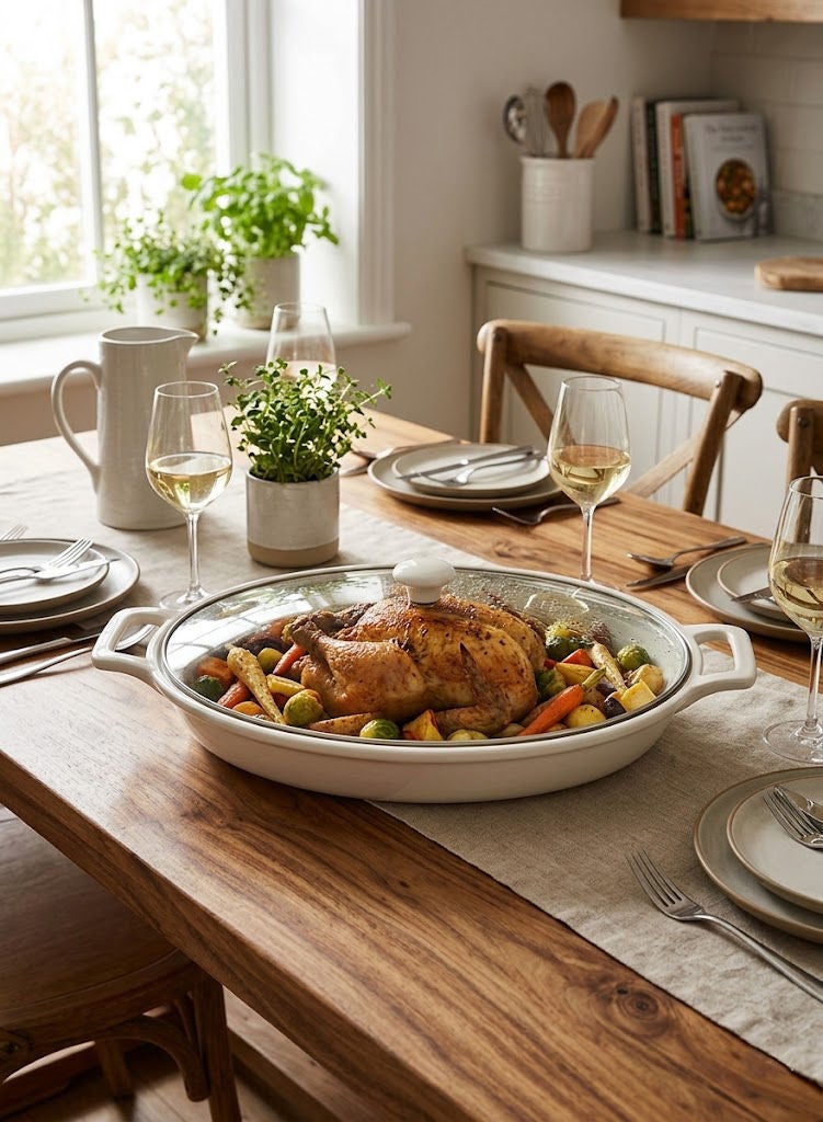 Dove Porcelain Oval Baking Dish with Glass Lid White 19 inch - Image 1