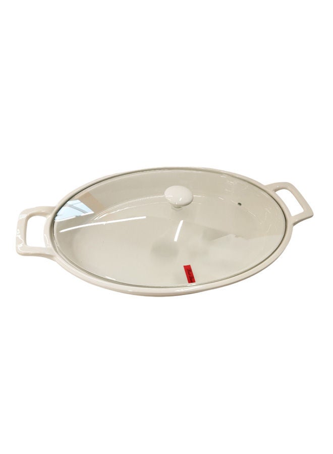 Dove Porcelain Oval Baking Dish with Glass Lid White 19 inch - Image 3