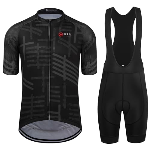 GCRFL Men's Cycling Jersey Set Road Bike Shorts Sleeves Jersey Zipper Pokcet Bib Shorts with Padded, Cycling Clothing kit Men (Black, 3XL) - Image 3