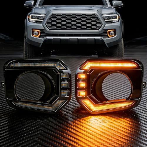 SINYATO INDUST LED DRL Lights Assemblies for 2016–2023 Toyota Tacoma Limited/SR/SR5/Trail Edition, DRL with Dynamic Startup Animation & Flowing Amber Turn Signal, Front Bumper, 1 Pair（Smoked） - Image 2