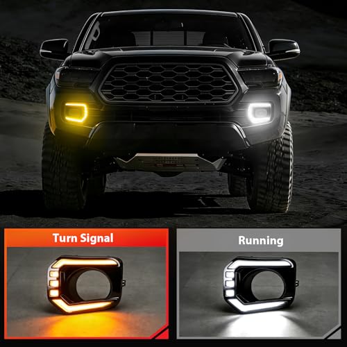 SINYATO INDUST LED DRL Lights Assemblies for 2016–2023 Toyota Tacoma Limited/SR/SR5/Trail Edition, DRL with Dynamic Startup Animation & Flowing Amber Turn Signal, Front Bumper, 1 Pair（Smoked） - Image 3