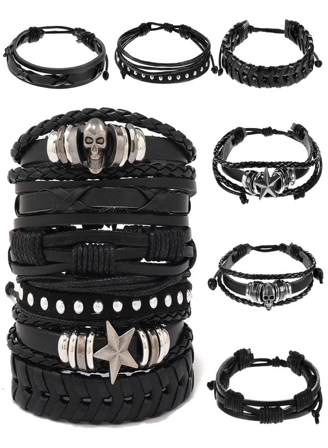 CoguZed 6 Pack Leather Punk Bracelets - Gothic Studded Cuff with Spike Rivets, Adjustable Wristband for Men & Women (ayered Alternative Jewelry for Daily/Party Wear - Image 1
