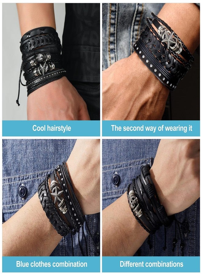 CoguZed 6 Pack Leather Punk Bracelets - Gothic Studded Cuff with Spike Rivets, Adjustable Wristband for Men & Women (ayered Alternative Jewelry for Daily/Party Wear - Image 5