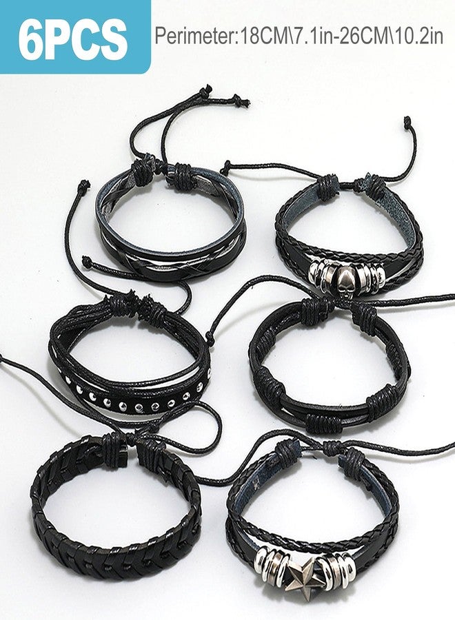 CoguZed 6 Pack Leather Punk Bracelets - Gothic Studded Cuff with Spike Rivets, Adjustable Wristband for Men & Women (ayered Alternative Jewelry for Daily/Party Wear - Image 3
