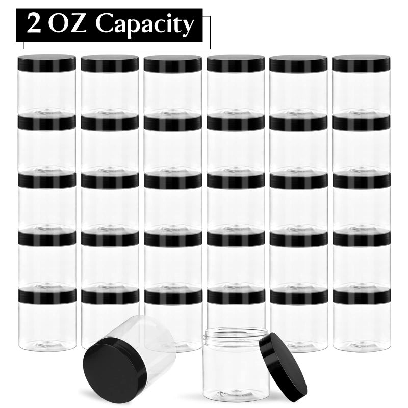 TUZAZO 2 Oz Small Plastic Container Jars with Lids and Labels BPA Free, Empty Round Clear Cosmetic Containers Plastic Slime Jars for Lotion, Cream, Ointments, Samples, Makeup, Travel Storage (12 Pack) - Image 4