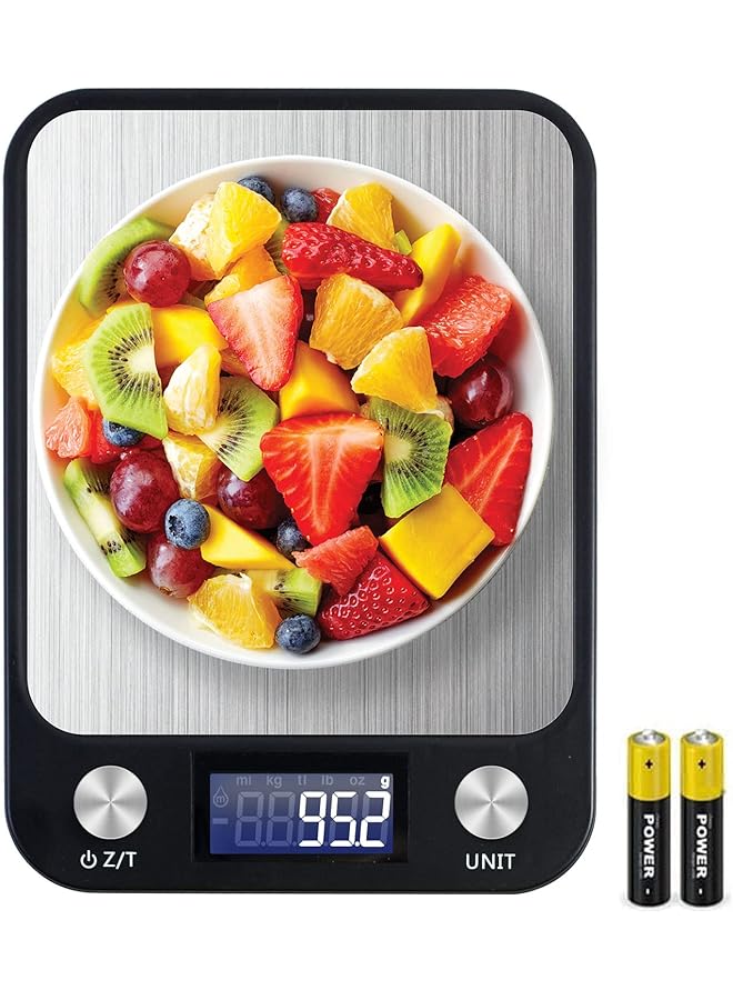 promass Digital Kitchen Scale Multifunction Food Scale, Touch Button, Ultra Slim with Large LCD Display, 11lb/5kg, 22lb/5kg, Stainless Steel (Batteries Included) (10000g/1g) - Image 1
