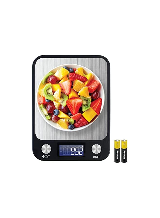 promass Digital Kitchen Scale Multifunction Food Scale, Touch Button, Ultra Slim with Large LCD Display, 11lb/5kg, 22lb/5kg, Stainless Steel (Batteries Included) (10000g/1g) - Image 2