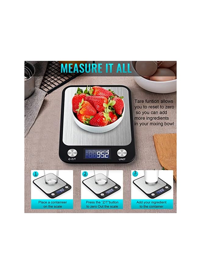 promass Digital Kitchen Scale Multifunction Food Scale, Touch Button, Ultra Slim with Large LCD Display, 11lb/5kg, 22lb/5kg, Stainless Steel (Batteries Included) (10000g/1g) - Image 4