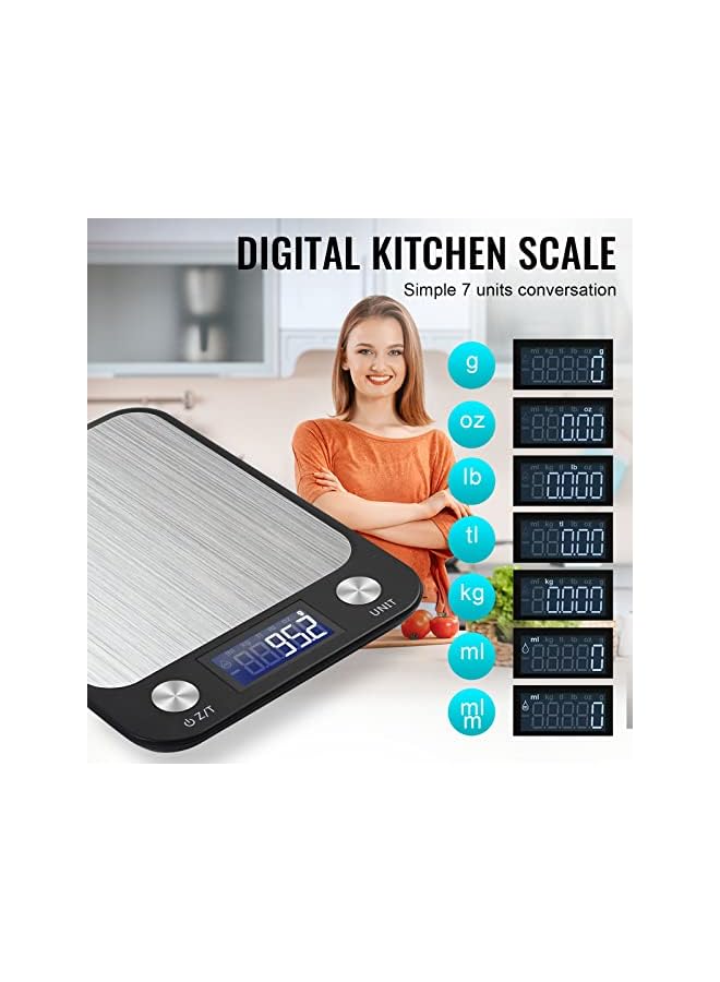 promass Digital Kitchen Scale Multifunction Food Scale, Touch Button, Ultra Slim with Large LCD Display, 11lb/5kg, 22lb/5kg, Stainless Steel (Batteries Included) (10000g/1g) - Image 5