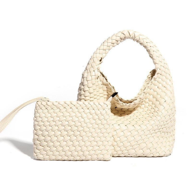 2025 Early Spring New Fashion High-End Fully Hand-Woven Bag Mother Bag Single Shoulder Large Capacity Tote Bucket Bag - Image 1