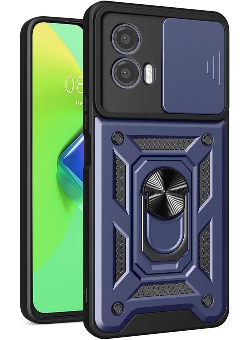Case for Motorola Moto G13 / Motorola Moto G23 with Slide Camera Cover, Dual Layer Shockproof Silicone Hard PC Military Grade Protective Case Cover (Blue) 