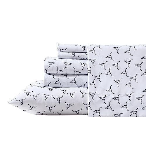 Wrangler Full Size Sheet Set UltraSoft Lightweight Bedding Lightweight for Year Round Comfort Deep Pockets Bed Sheets with Matching Fitted Pillowcases Steer Skulls Black - Image 1
