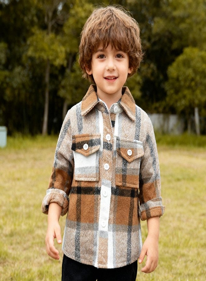 Feidoog Toddler 2 Pack Baby Boys and Girls Plaid Shirts Jacket Long Sleeve Lapel Button Down Top Outwear Clothes,Dark Blue+Brown,3-4T - Image 2