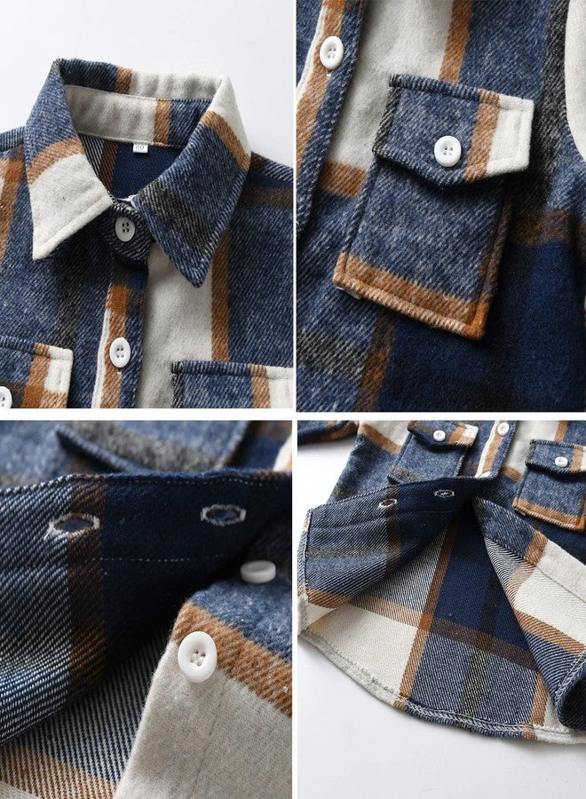 Feidoog Toddler 2 Pack Baby Boys and Girls Plaid Shirts Jacket Long Sleeve Lapel Button Down Top Outwear Clothes,Dark Blue+Brown,3-4T - Image 4