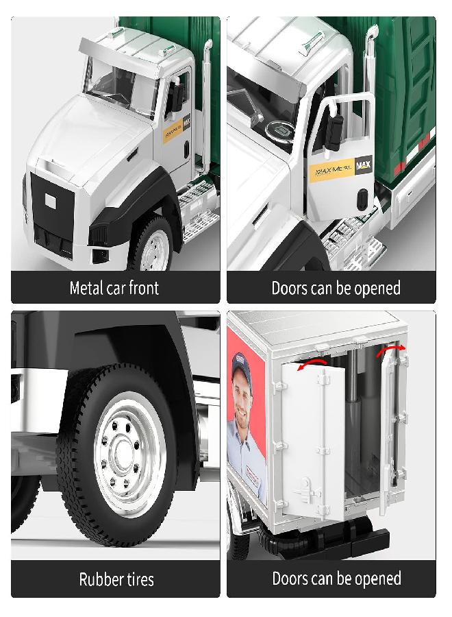 TEMI TEMI 3 Pack of Diecast City Transport Vehicles, Garbage Truck, Tanker Truck, Express Delivery Truck, 1/50 Scale Metal Collectible Model Cars, Pull Back Car Toys with Opening Doors for Boys and Girls  - Image 5