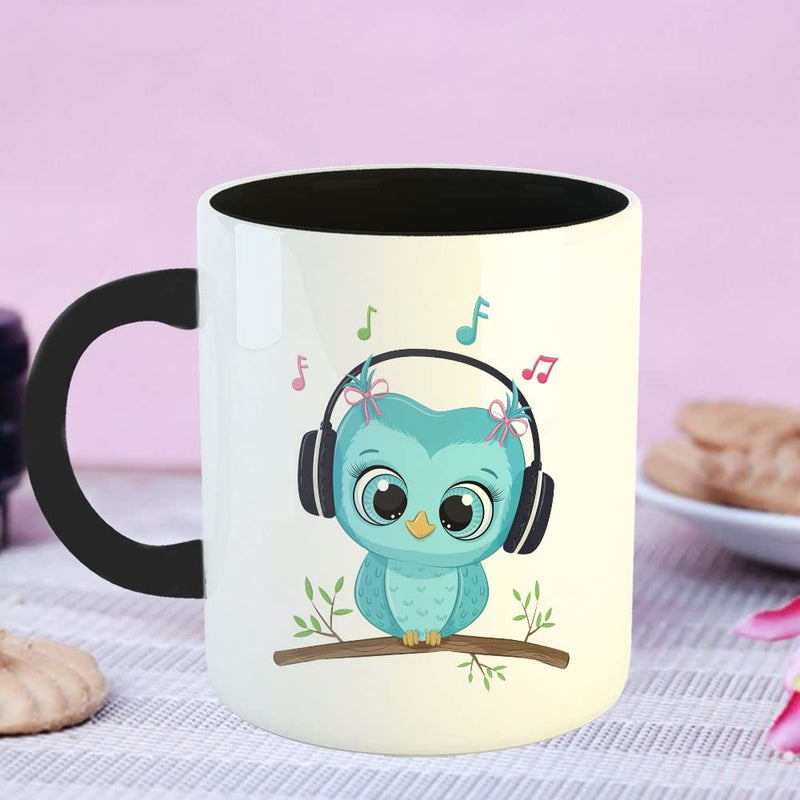 YaaNaa Printed Coffee Mug Owl Theme Owl Music Birthday Gift Return Gift Gifts for Friends Gifts for BoysGirls R2142BK - Image 2