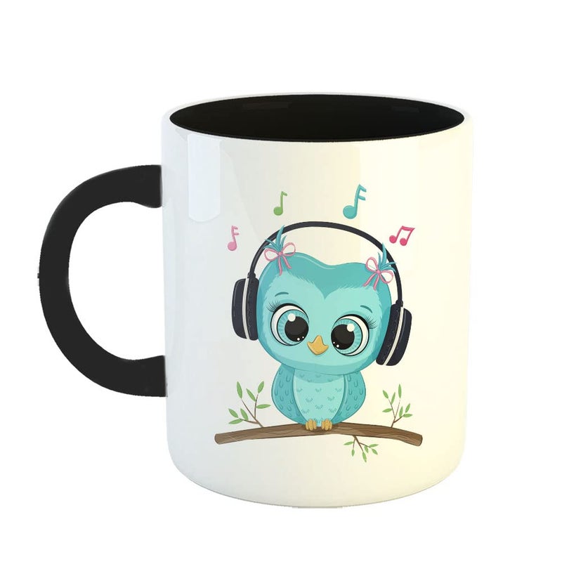 YaaNaa Printed Coffee Mug Owl Theme Owl Music Birthday Gift Return Gift Gifts for Friends Gifts for BoysGirls R2142BK - Image 1