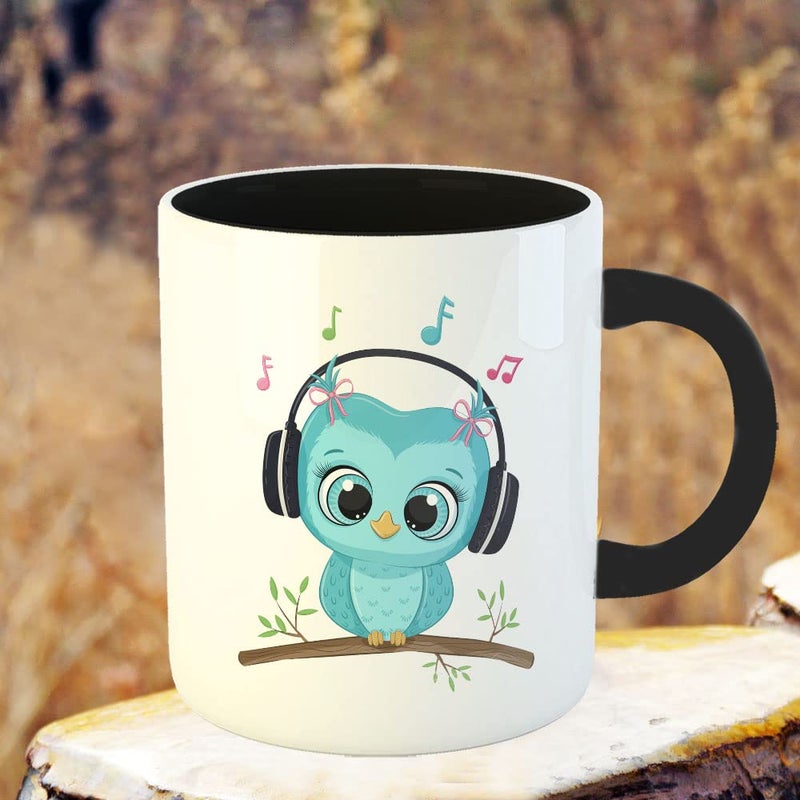 YaaNaa Printed Coffee Mug Owl Theme Owl Music Birthday Gift Return Gift Gifts for Friends Gifts for BoysGirls R2142BK - Image 3