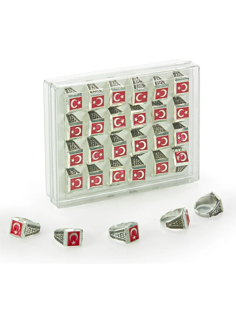 İhvan Online Hajj Umrah Gift 24 Pieces Crescent and Star Türkiye Men's Ring