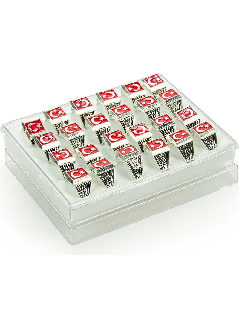 İhvan Online Hajj Umrah Gift 24 Pieces Crescent and Star Türkiye Men's Ring