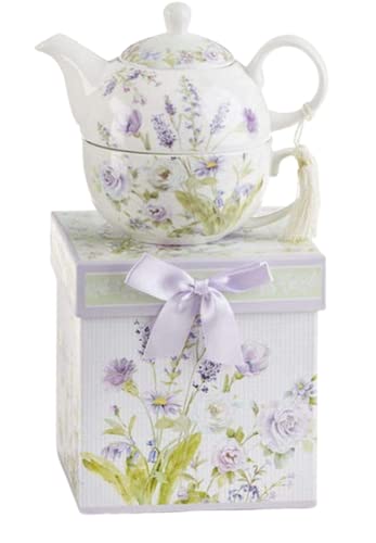 Delton 5.8 Inch Porcelain Tea for One, Lavender Rose - Image 3