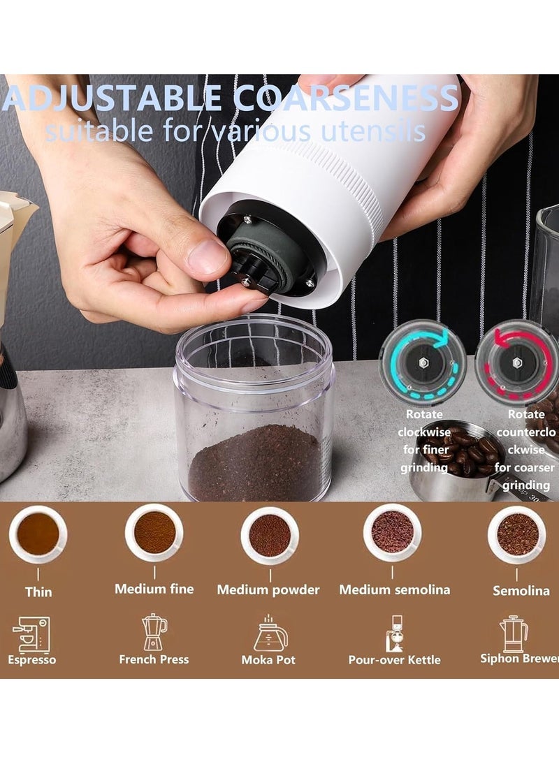 Electric Burr Coffee Grinder, 4 Cups Small Automatic Conical Burr Grinder Coffee Bean Grinder with Muli Grind Setting, USB Rechargeable, Cleaning Brush Included, White - Image 2