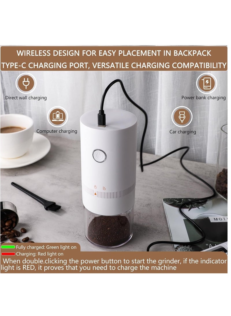 Electric Burr Coffee Grinder, 4 Cups Small Automatic Conical Burr Grinder Coffee Bean Grinder with Muli Grind Setting, USB Rechargeable, Cleaning Brush Included, White - Image 3