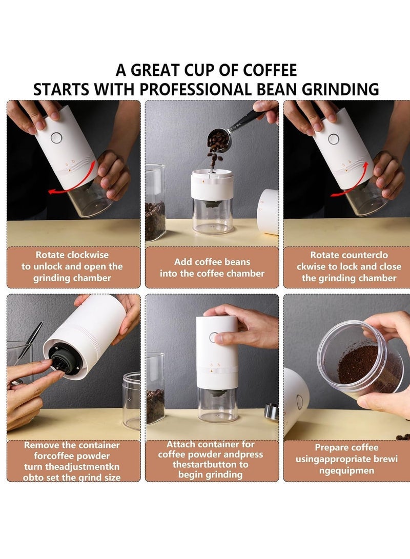 Electric Burr Coffee Grinder, 4 Cups Small Automatic Conical Burr Grinder Coffee Bean Grinder with Muli Grind Setting, USB Rechargeable, Cleaning Brush Included, White - Image 4