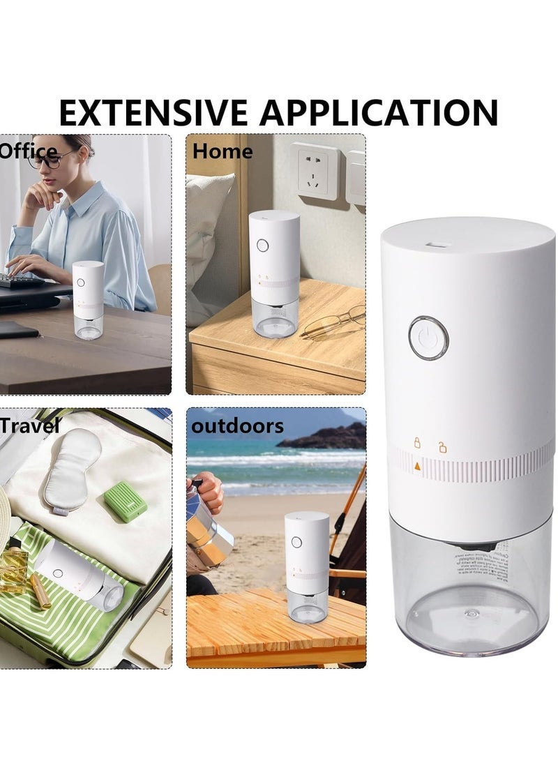 Electric Burr Coffee Grinder, 4 Cups Small Automatic Conical Burr Grinder Coffee Bean Grinder with Muli Grind Setting, USB Rechargeable, Cleaning Brush Included, White - Image 5