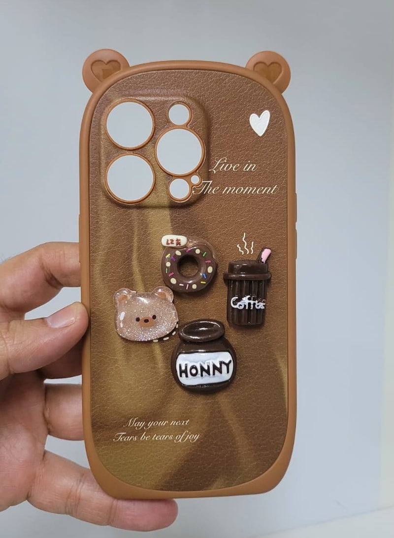 iPhone 14 Pro Cartoon design case for girls & women Brown Colour - Image 1