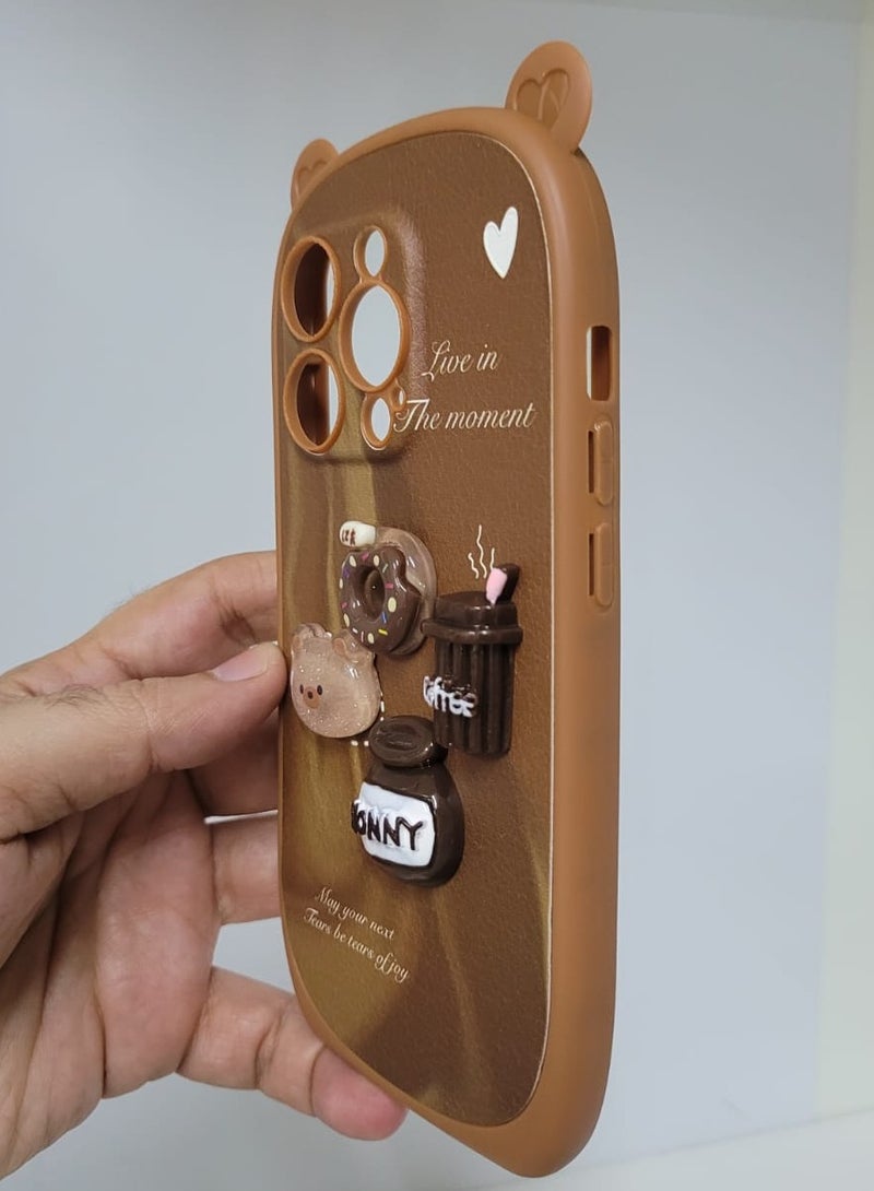 iPhone 14 Pro Cartoon design case for girls & women Brown Colour - Image 3