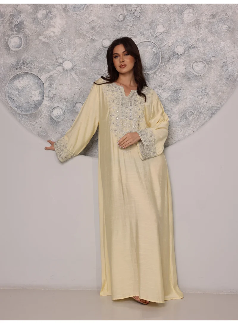 IKKXA IKKXA Regal Silver Threaded Jalabiya IK6043 Yellow