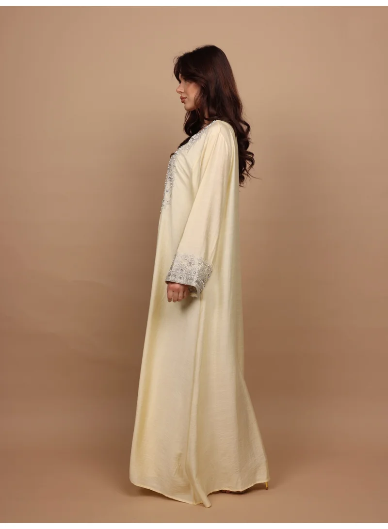IKKXA  IKKXA Regal Silver Threaded Jalabiya IK6043 Yellow for Women | Best Price UAE