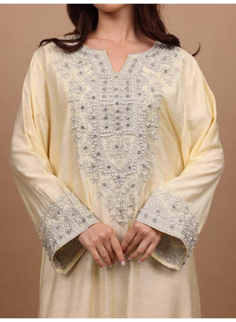 IKKXA IKKXA Regal Silver Threaded Jalabiya IK6043 Yellow