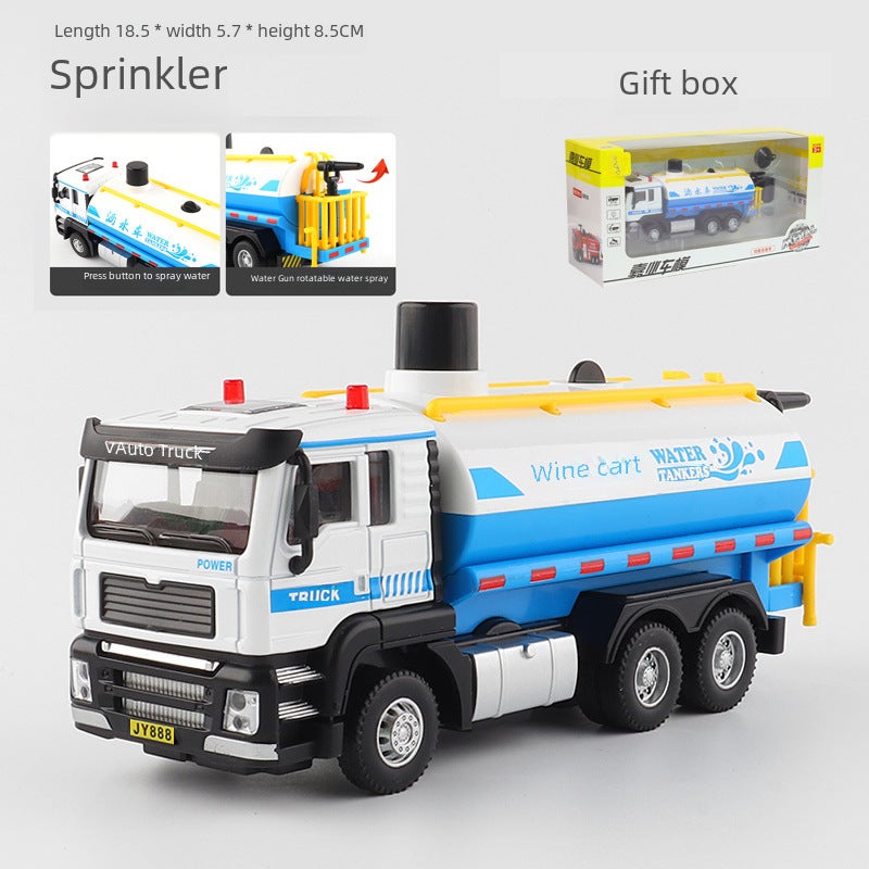 Loquat (Boxed) 1:50 simulation alloy engineering garbage truck sprinkler lights sound childrens toy car VB50033-1:50 sanitation sprinkler-Blue-boxed