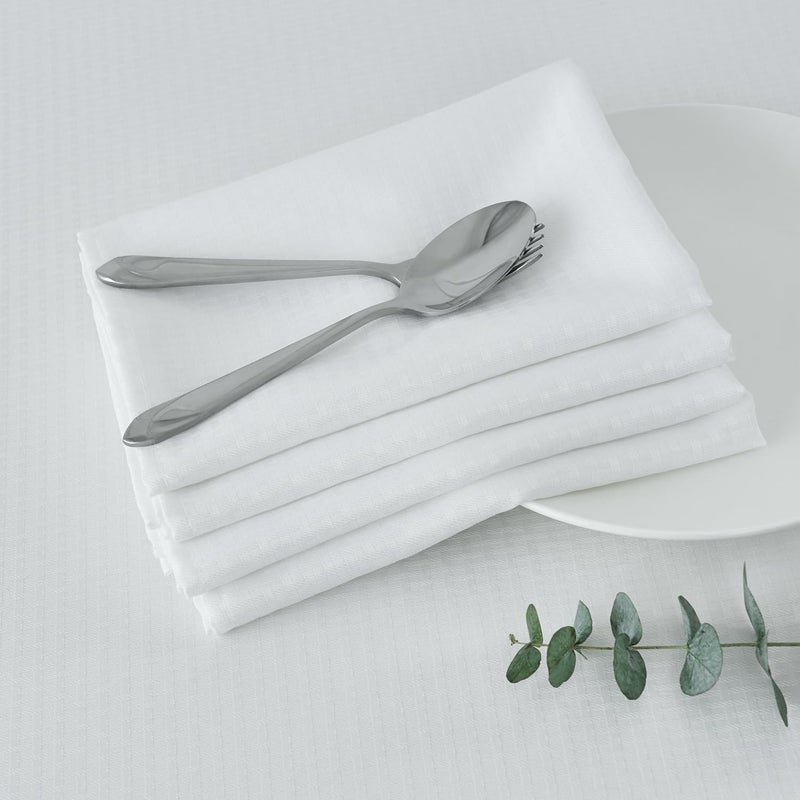 maxmill Cloth Napkins 20 x 20 Inch Weaved Texture Pattern Soft Comfortable and Luxury Serviette for Restaurant Family Dinners Weddings Parties and Banquets Set of 4 Pieces White - Image 1